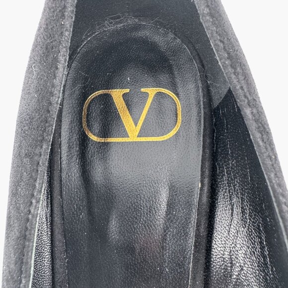 Valentino VLogo Black Suede Leather Block Heel Pumps Shoes Size 38.5 US 8.5 - Picture 14 of 15